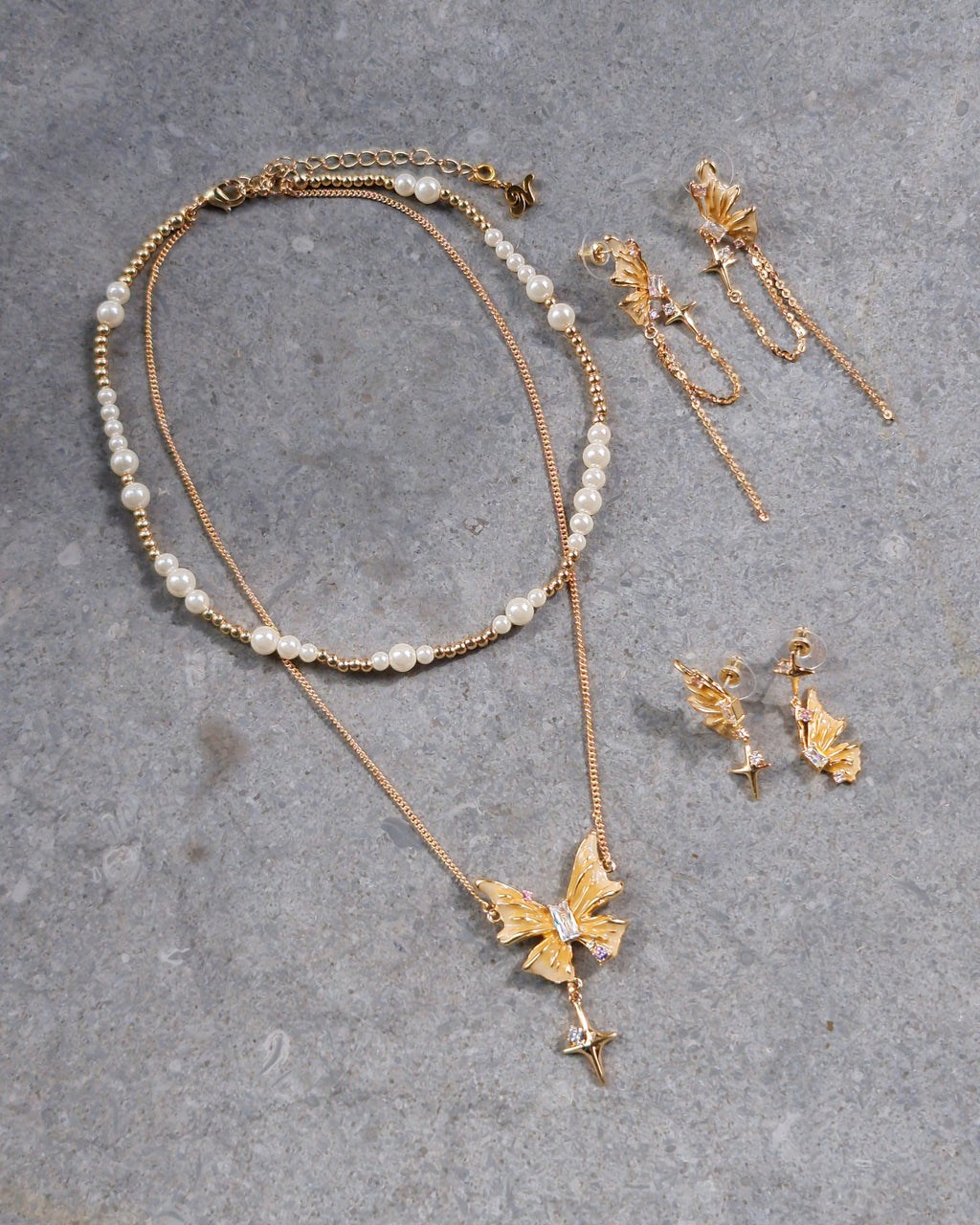 Honey Butterfly Double Layer Necklace - Nikaneko